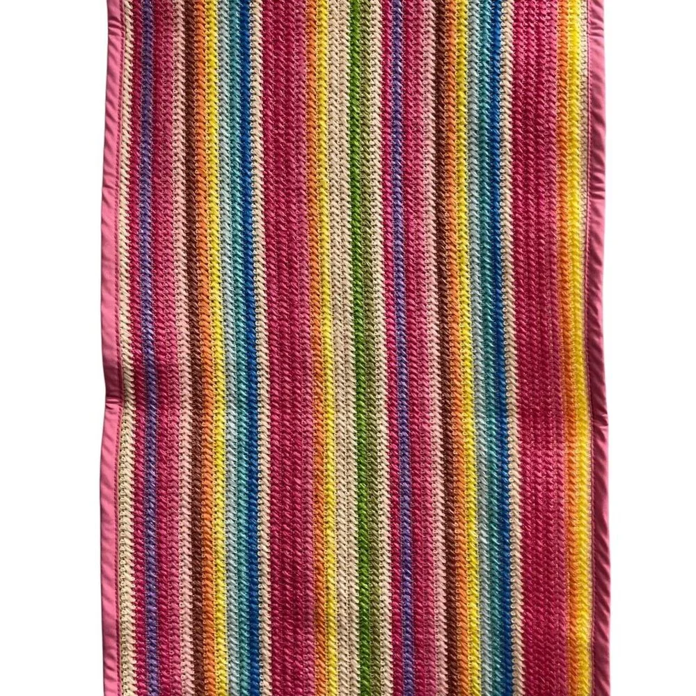 C&C California Table Runner Rainbow Woven Braided Pink Trim Indoor Outdoor 14x72